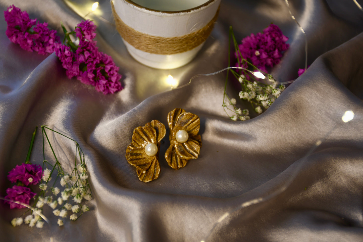 Fully Handmade Light Brown Ceramic Earrings