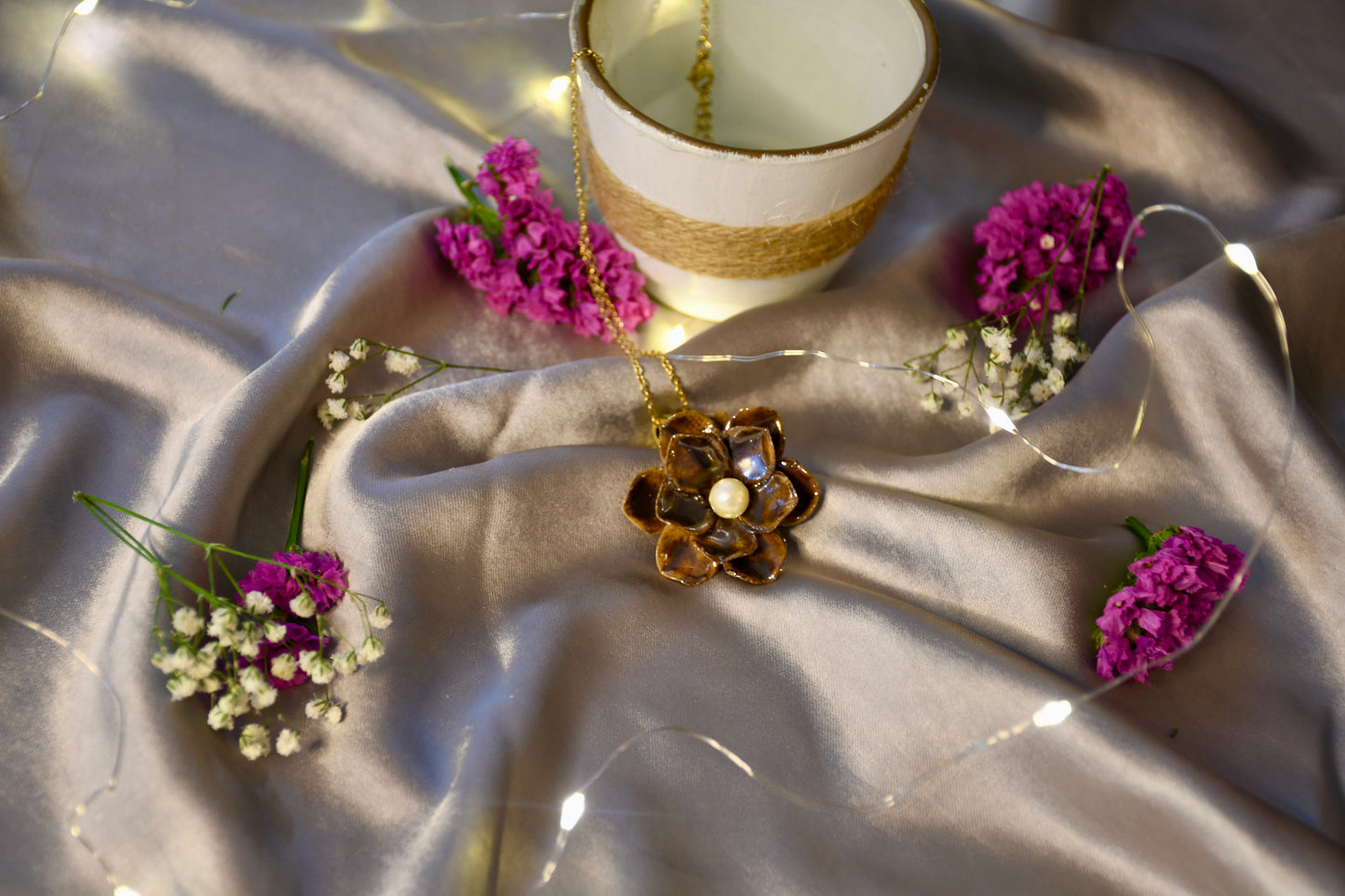 Beautifully Handcrafted Dark Bronze Ceramic Necklace