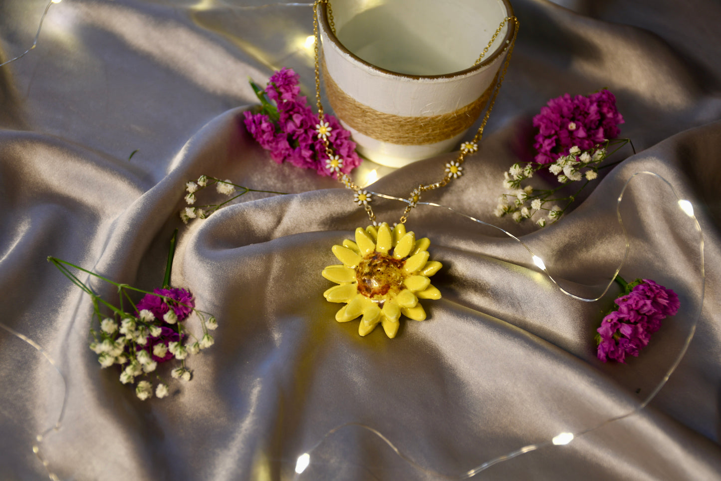 Beautifully Handcrafted Yellow Ceramic Necklace