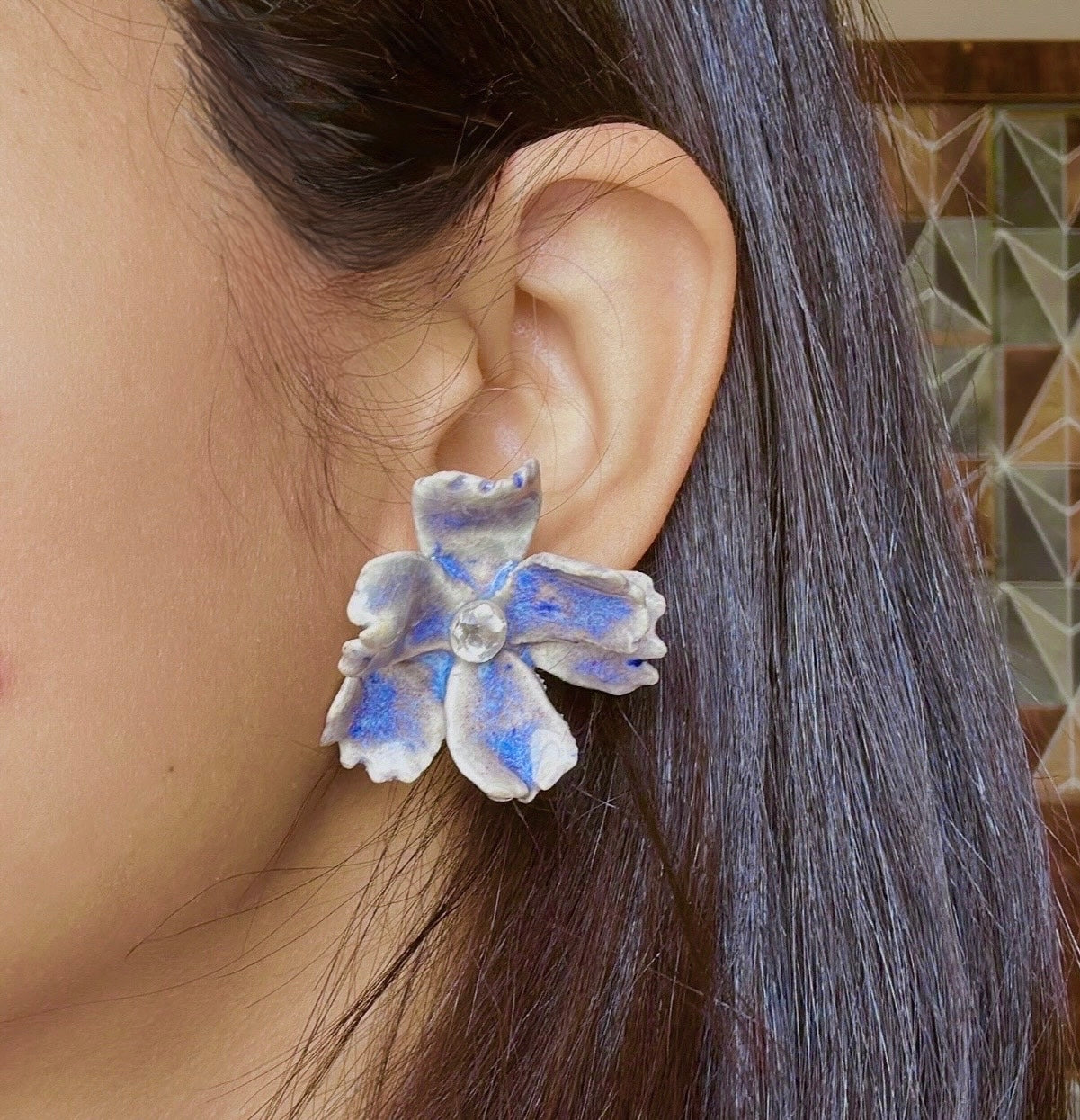 Fully Handmade Blue Ceramic Earrings