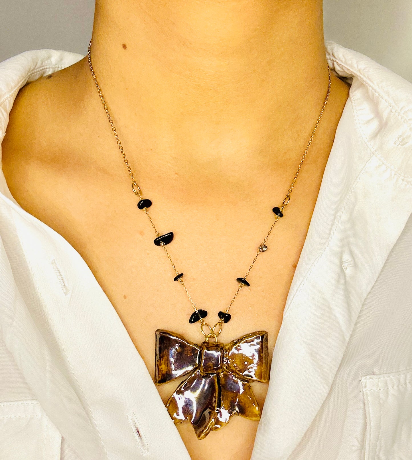 Beautifully Handcrafted Dark Bronze Ceramic Necklace