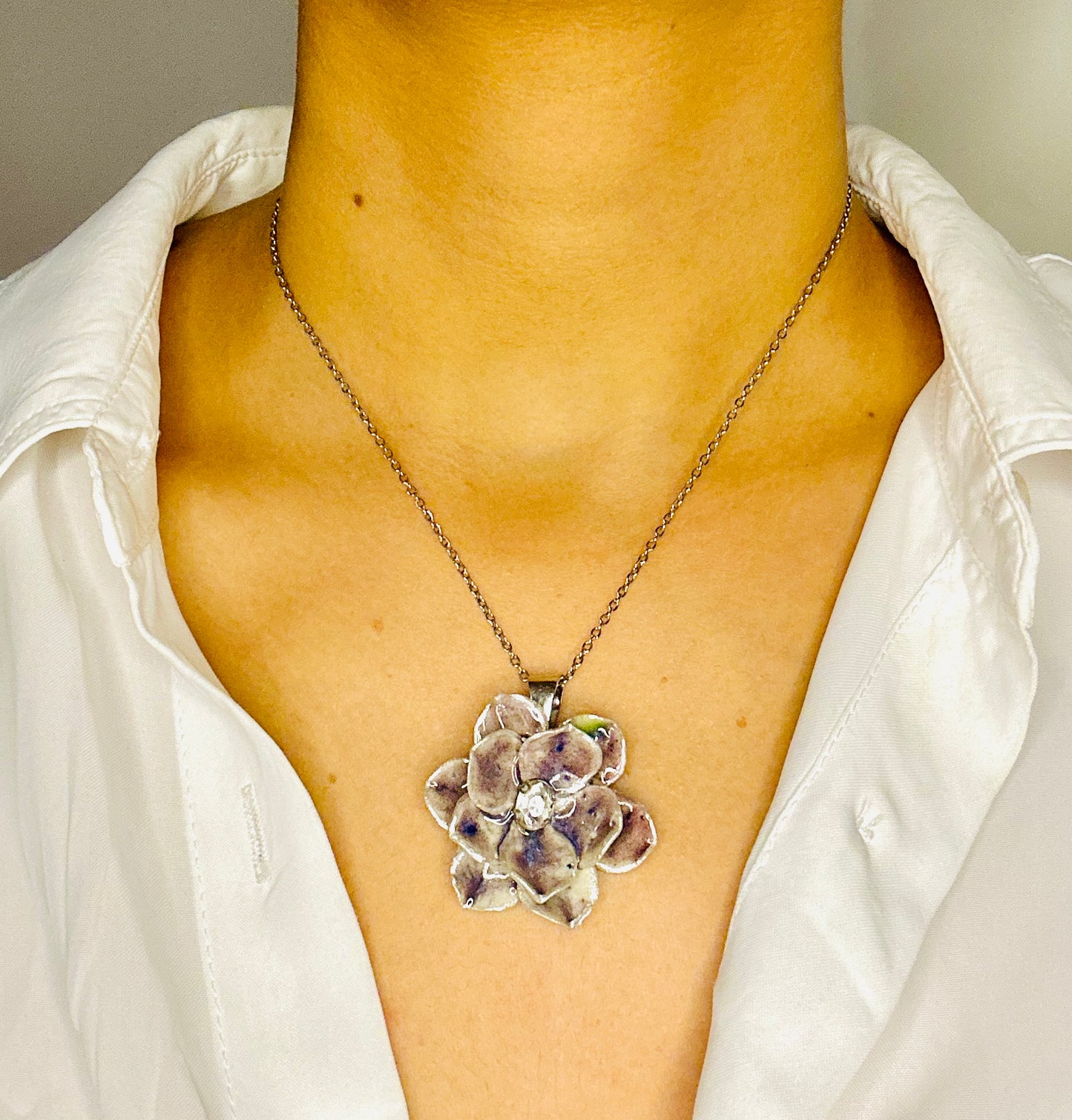 Beautifully Handcrafted Blue and Silver Ceramic Necklace