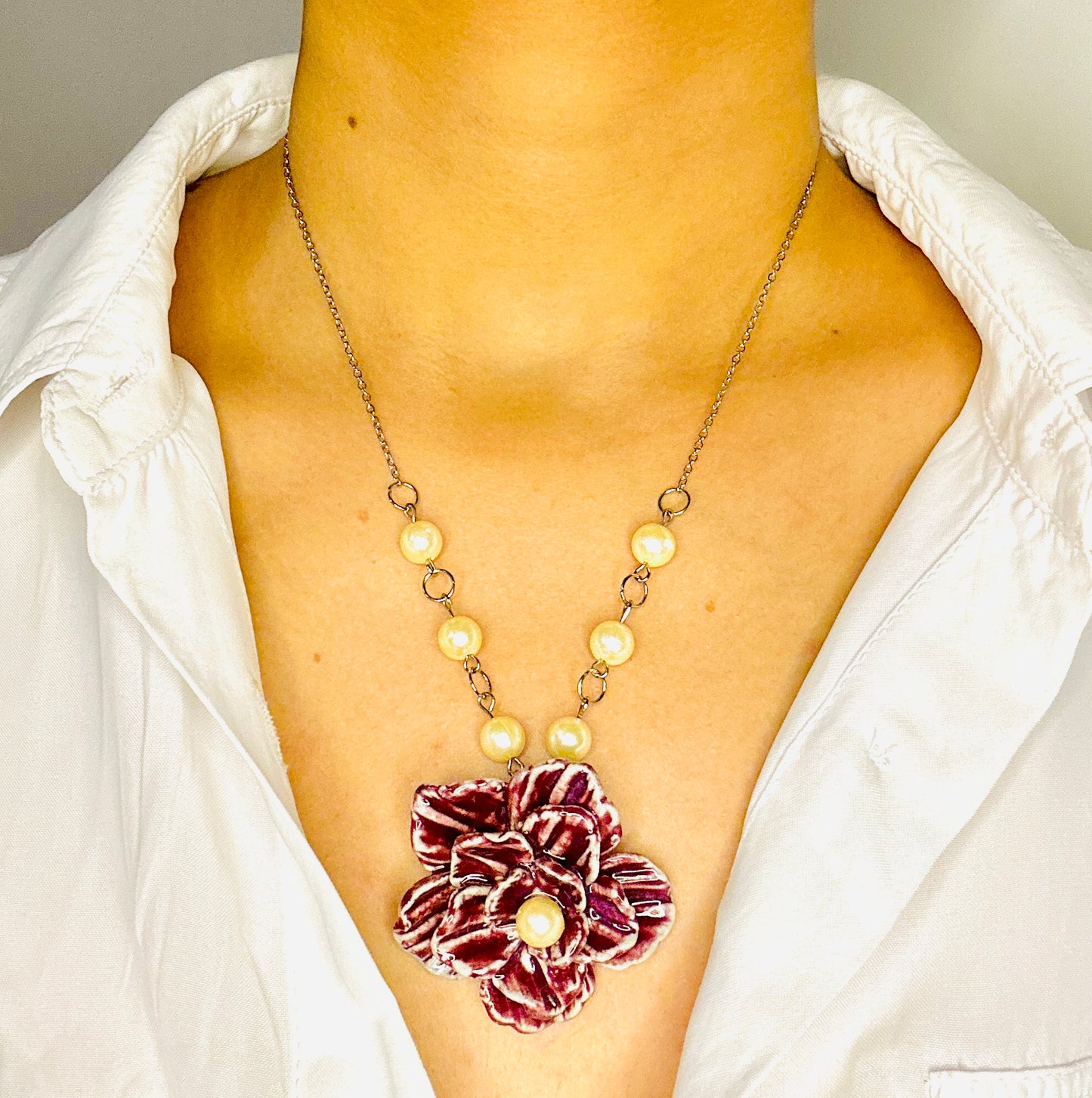 Beautifully Handcrafted Dark Red Ceramic Necklace