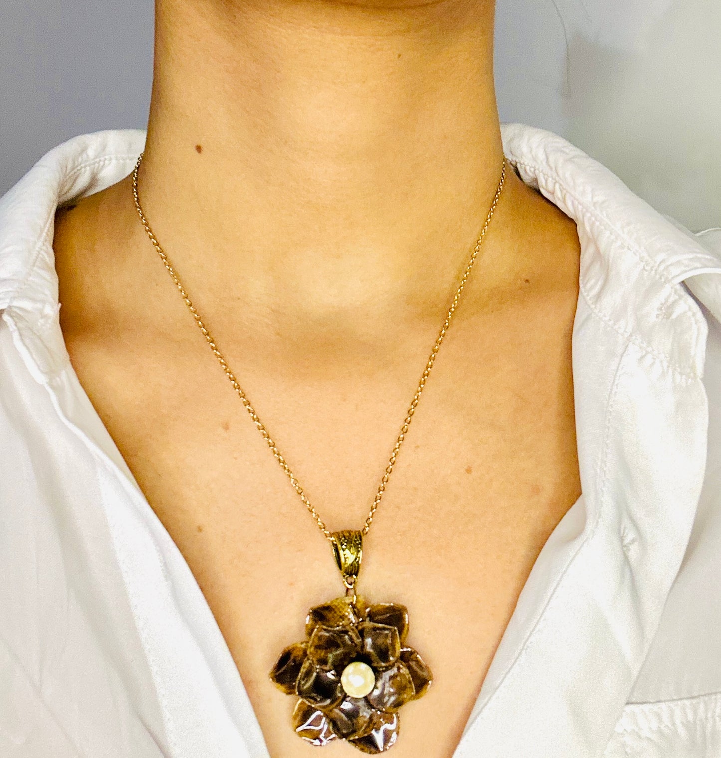 Beautifully Handcrafted Dark Bronze Ceramic Necklace