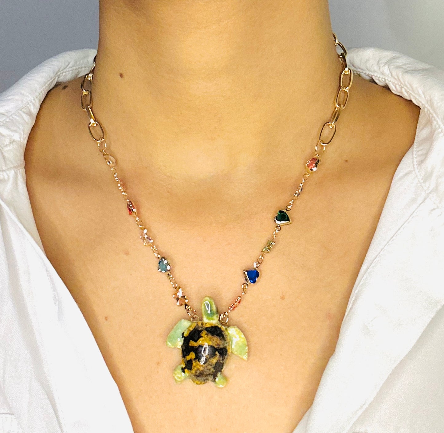 Beautifully Handcrafted Multi Coloured Turtle Ceramic Necklace