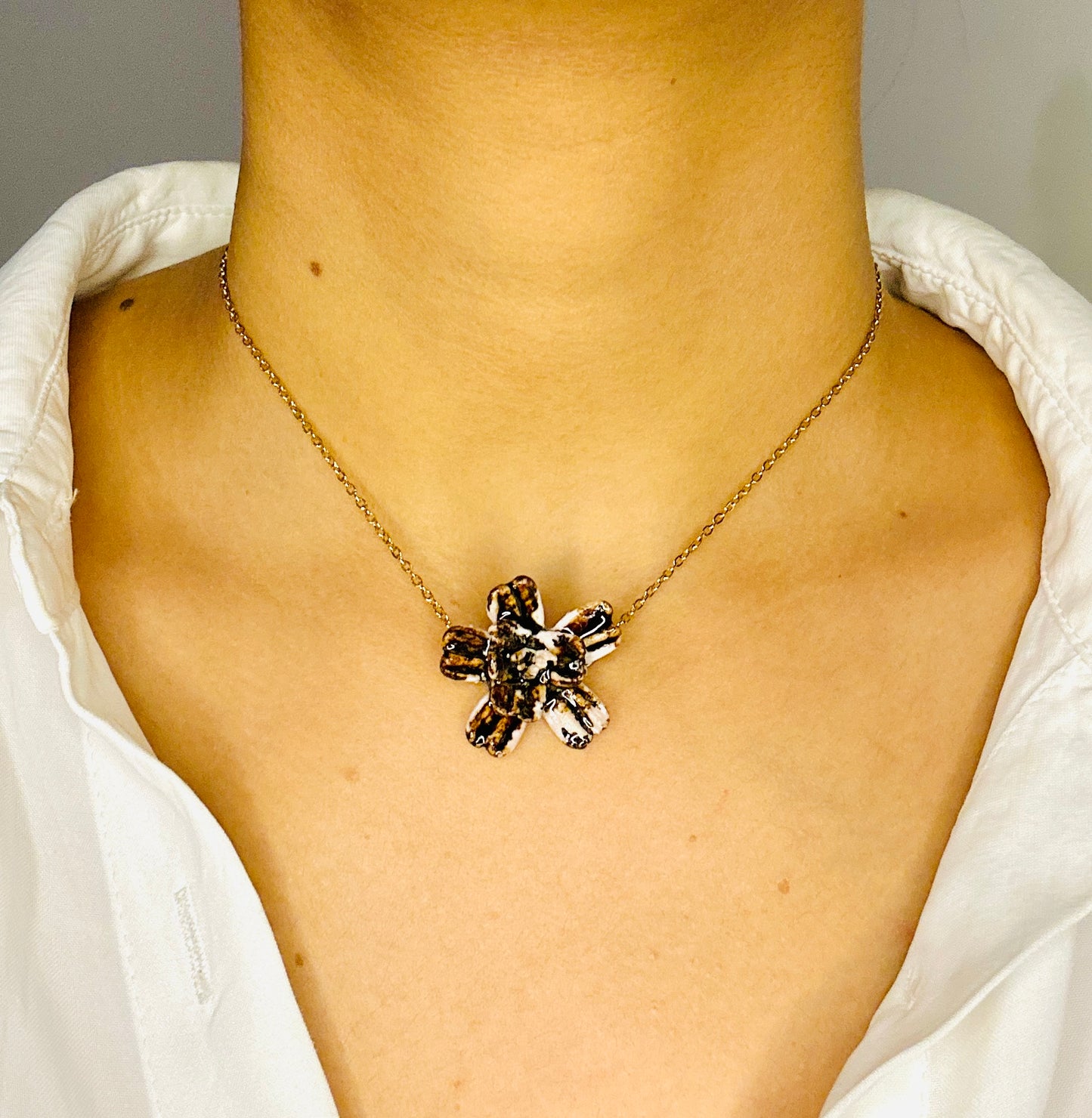 Beautifully Handcrafted Brown and White Glazed Ceramic Necklace