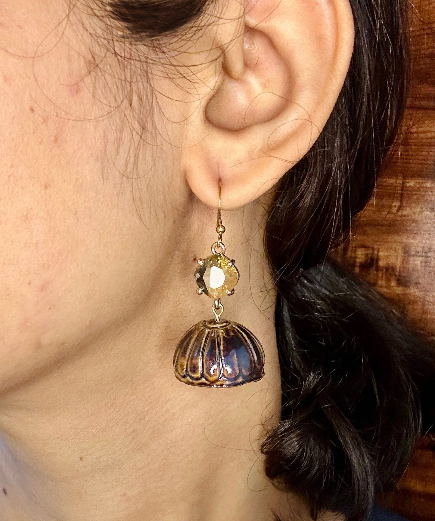 Fully Handmade Dark Bronze Ceramic Earrings