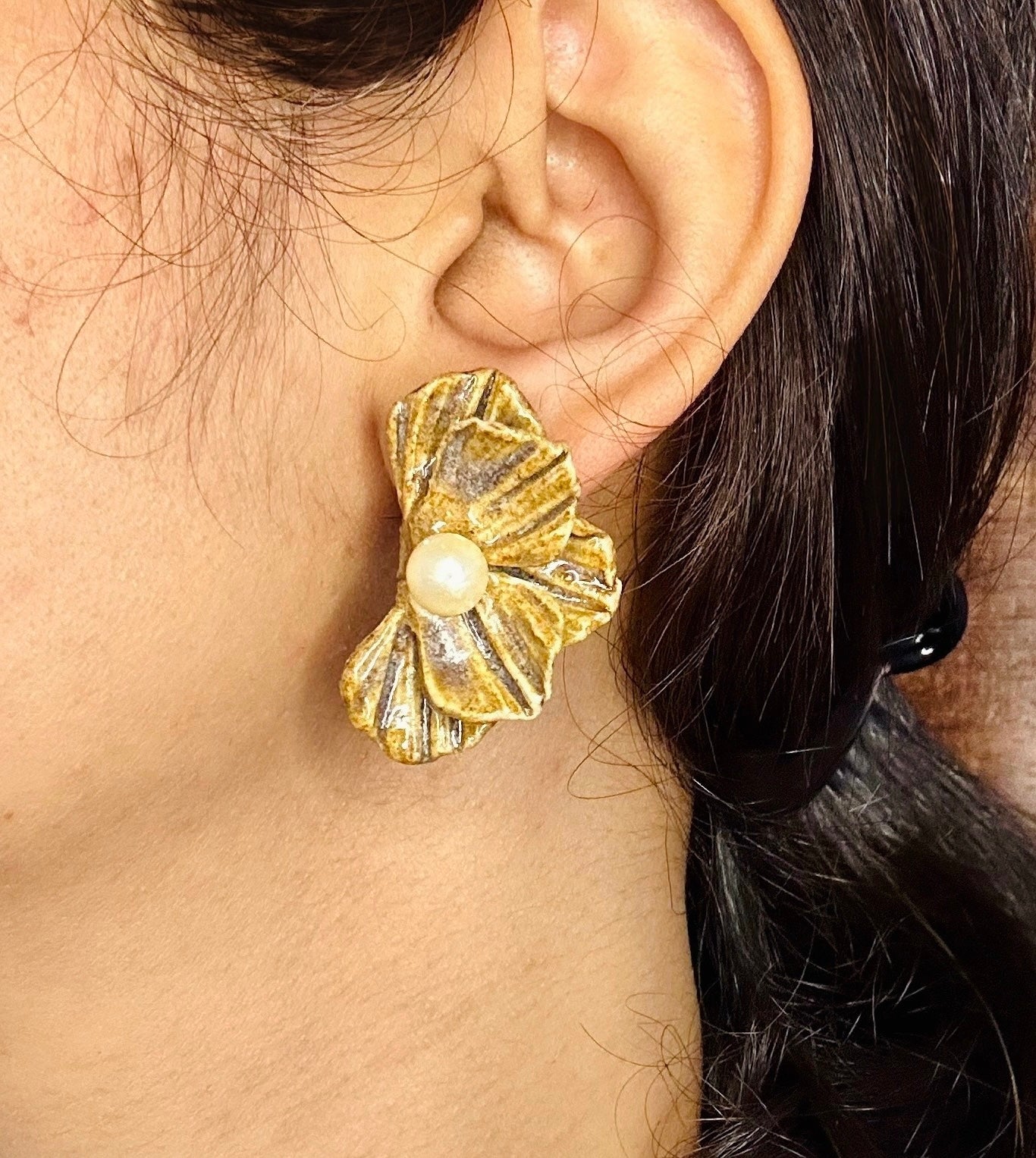 Fully Handmade Light Brown Ceramic Earrings