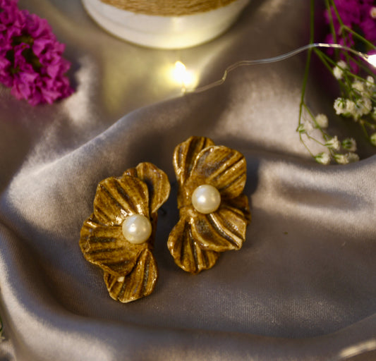 Fully Handmade Light Brown Ceramic Earrings