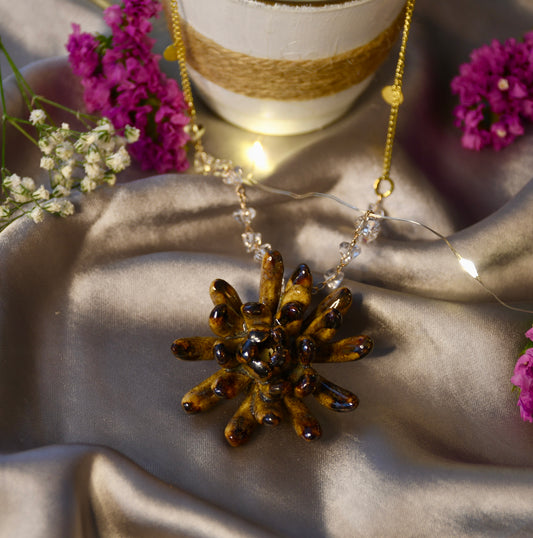 Beautifully Handcrafted Brown and Bronze Ceramic Necklace