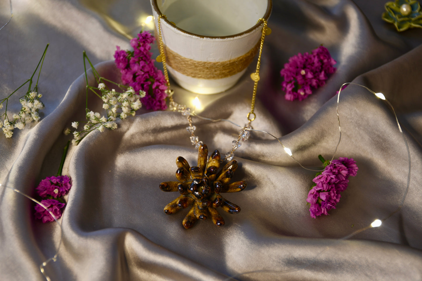 Beautifully Handcrafted Brown and Bronze Ceramic Necklace