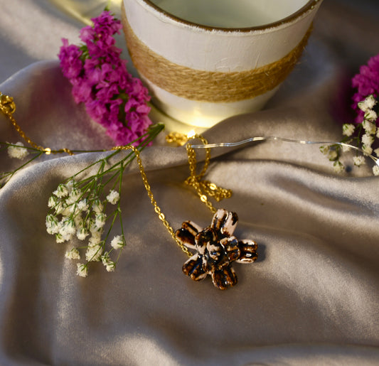 Beautifully Handcrafted Brown and White Glazed Ceramic Necklace