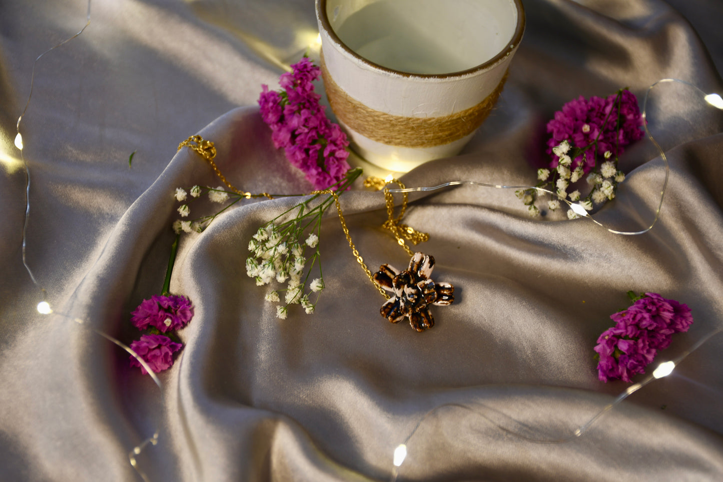 Beautifully Handcrafted Brown and White Glazed Ceramic Necklace