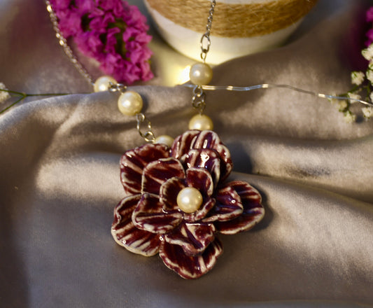 Beautifully Handcrafted Dark Red Ceramic Necklace