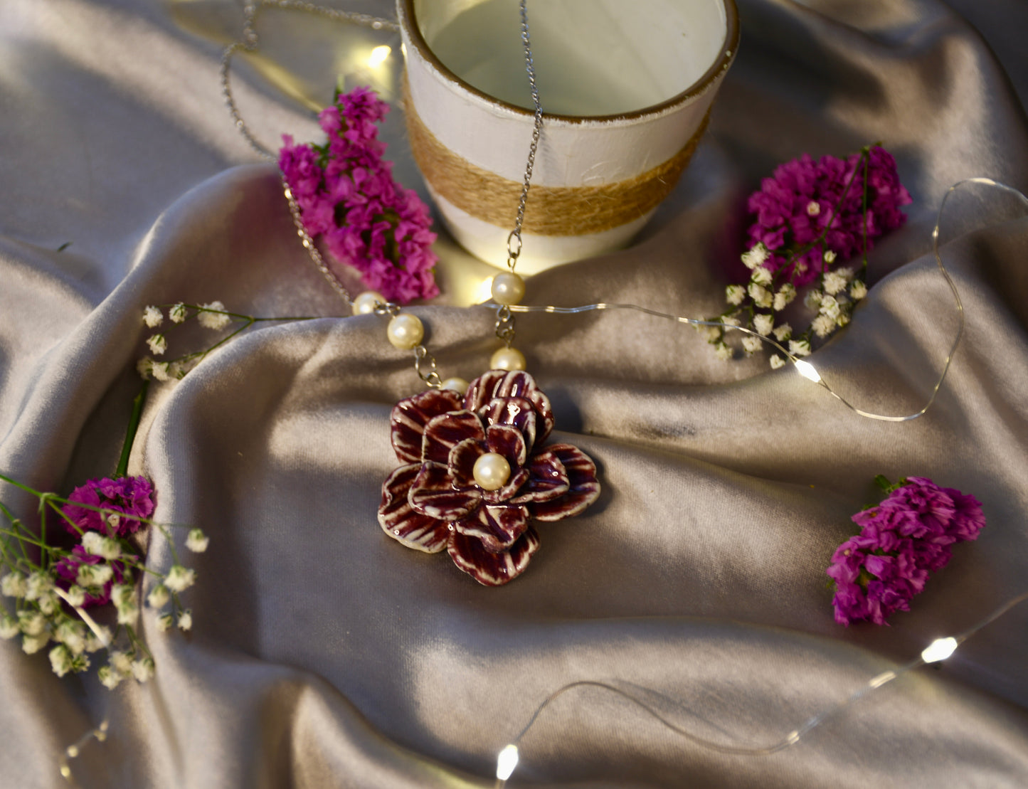 Beautifully Handcrafted Dark Red Ceramic Necklace