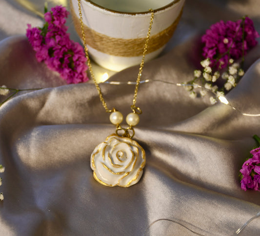 Beautifully Handcrafted White and Gold Ceramic Necklace
