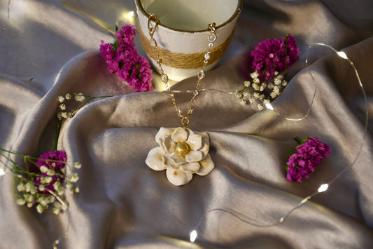 Beautifully Handcrafted White and Gold Ceramic Necklace