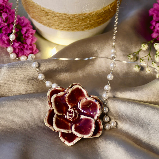 Beautifully Handcrafted Dark Red Ceramic Necklace