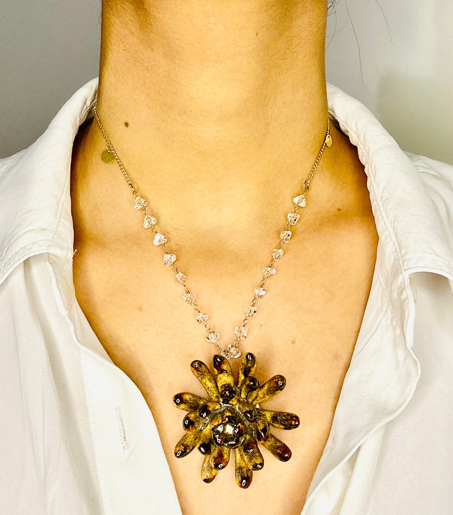 Beautifully Handcrafted Brown and Bronze Ceramic Necklace