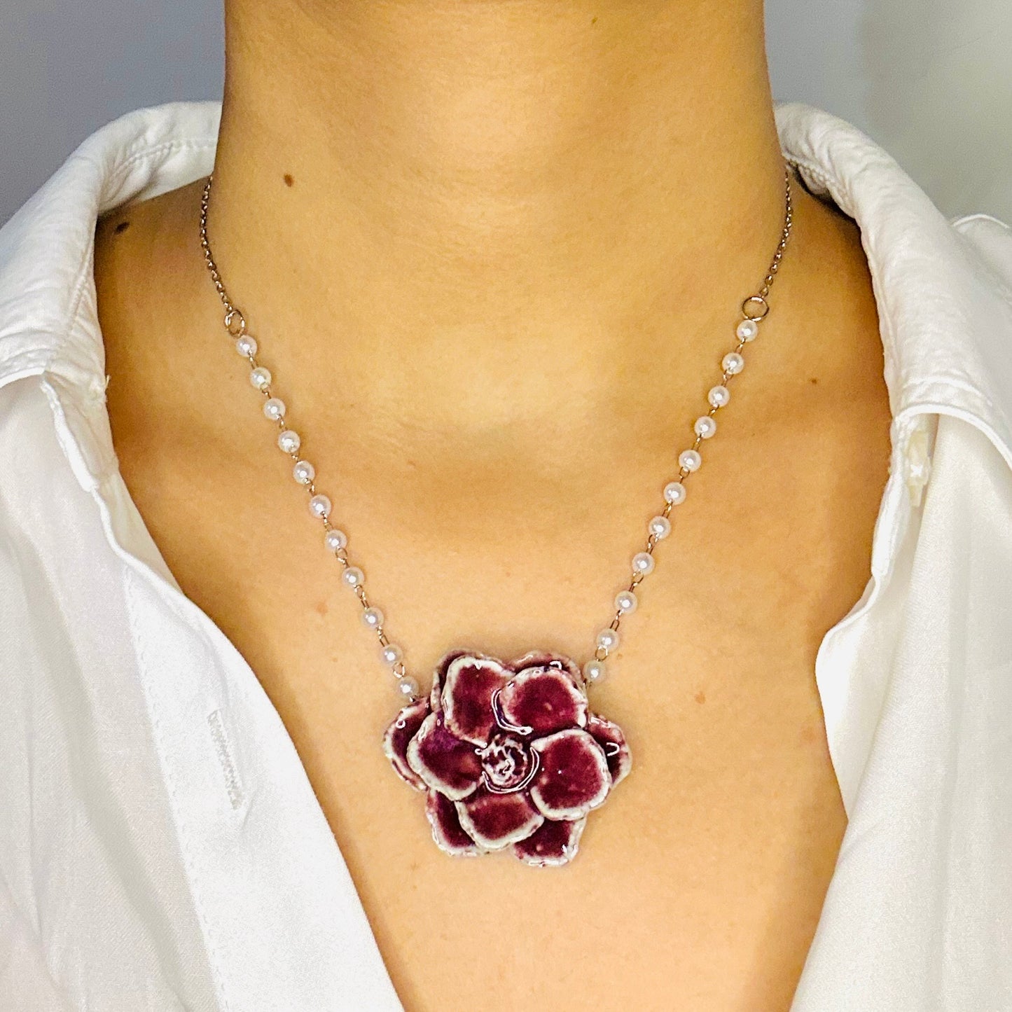 Beautifully Handcrafted Dark Red Ceramic Necklace