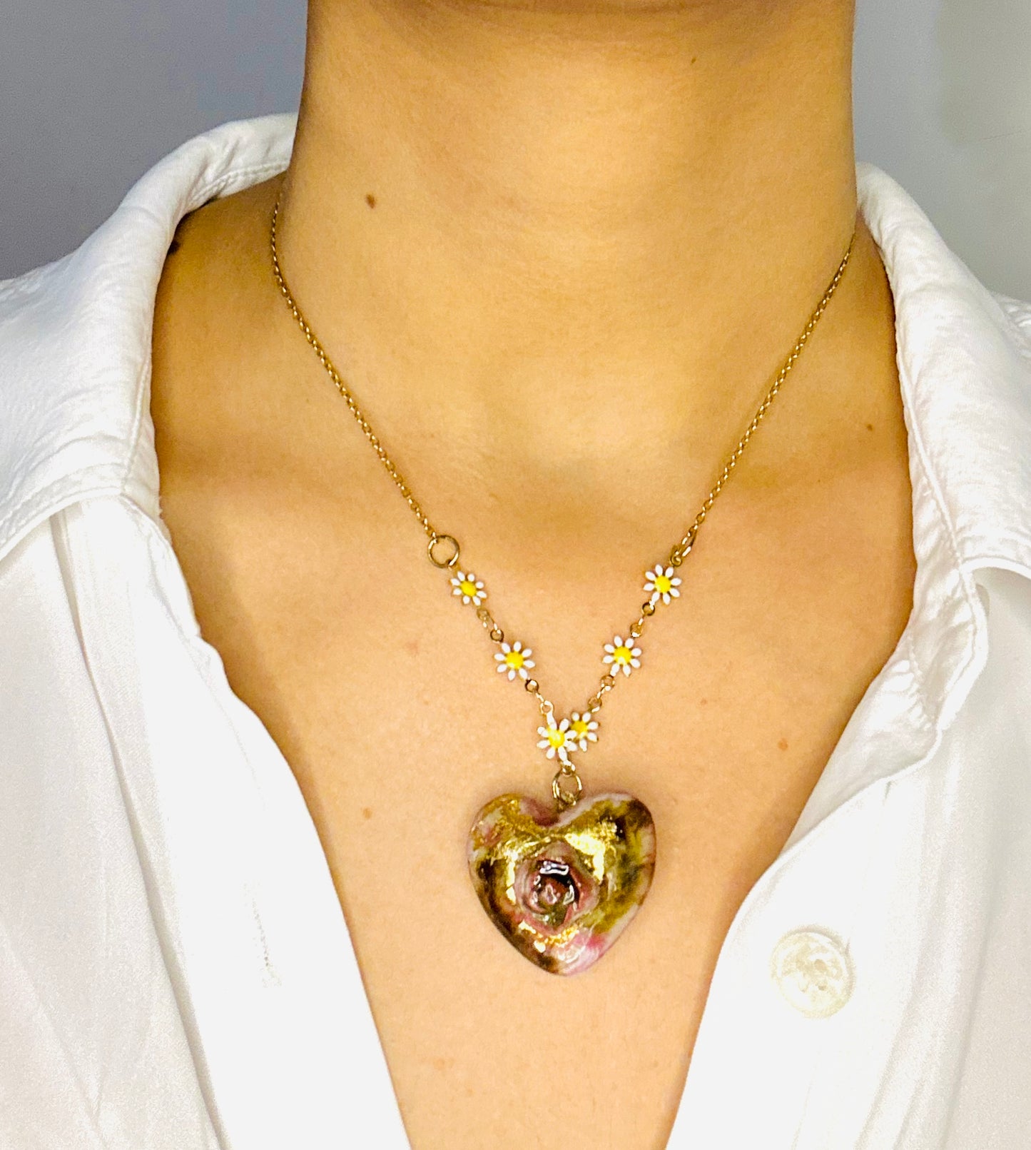 Beautifully Handcrafted Multi Coloured Heart Ceramic Necklace
